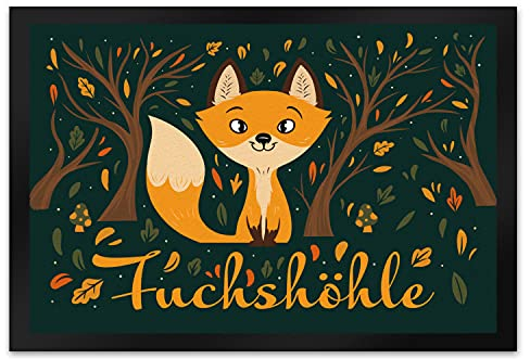 Fußmatte XL in 40x60 cm mit niedlichem Fuchs im Wald und Herbst Motiven - Fuchshöhle als Geschenk im Comic Design für Kinder oder Erwachsene die Ihr Zimmer lieben wie eine