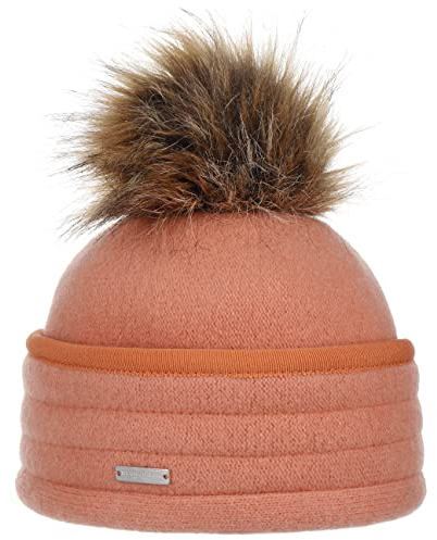 Seeberger Glenna Walkmütze Wollmütze Damenmütze Bommelmütze Wintermütze (One Size - apricot)