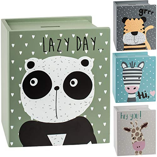 alles-meine.de GmbH Tier 2 Stück Spardosen - Zootiere/Tiere im Zoo - aus Holz - 18 cm - stabile Sparbüchse mit Verschluss/Buch Sparschwein - für Kinder & Erwachsene/lusti..