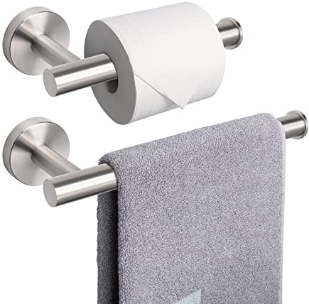 NearMoon BadToilettenpapierhalter + Handtuchhalter, 2teiliges BadezimmerzubehörSet Premium 304 Edelstahl Toilettenpapierhalter und Handtuchhalter zur Wandmontage für BadezimmerKüche