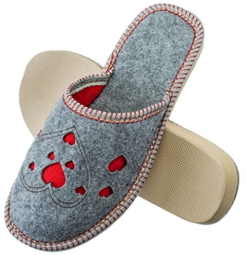 ESTRO Pantofole Donna Feltro Ciabatte - Pantofole Chiuse Ciabatte Casa Donna con Suola Antiscivolo F03 (39, Cuori)