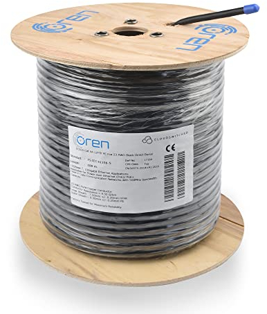 Oren CAT6A Outdoor Ethernet Cable 100m - Direct Burial - 23 AWG Pure Copper Wire - 500 MHz Bandwidth U/FTP Internet LAN Network Cable - Halogen Free, Non-Corrosive - 10GbE High Speed