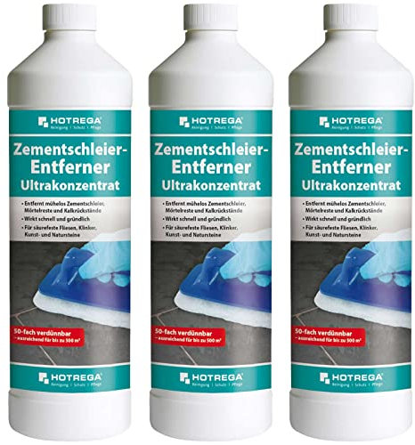 HOTREGA Zementschleier Entferner Ultrakonzentrat 1 L, Reinigungs-Konzentrat, Steinreiniger, saurer Reiniger, Grundreiniger, Fliesenreiniger, Menge:3