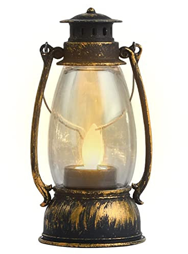 HINAA Vintage Bronze Garden Lanterns Battery Operated Hanging Garden Lights, Flickering Flame Fake Candle Lights Or Wired LED Lights Halloween Indoor Outdoor Table Decorations