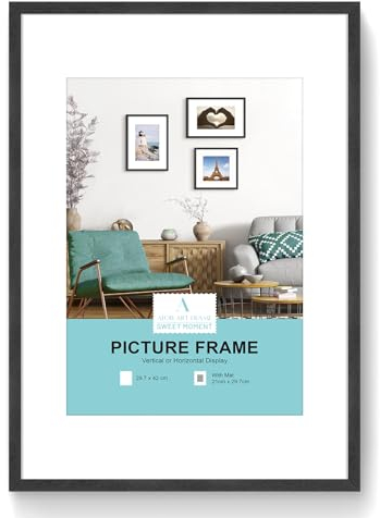 ATOBART A3 Zertifikat Bilderrahmen,Schwarzer Holz Fotorahmen mit Passepartout für A4 Druck,Posterrahmen mit Plexi-glass für Wandmontage Display,29.7x42 cm,Set von 1