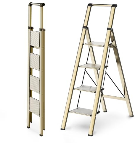 WOA WOA 4 Step Ladders for Home, 300lbs Load, 37'' Top Step, Gold