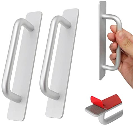 LURICO Maniglia Adesiva, 2 Pezzi Maniglia Autoadesiva, Maniglia per Finestre Scorrevole, per Porte e Finestre Cassetti Armadi Porte da Giardino,147mm (Argento)