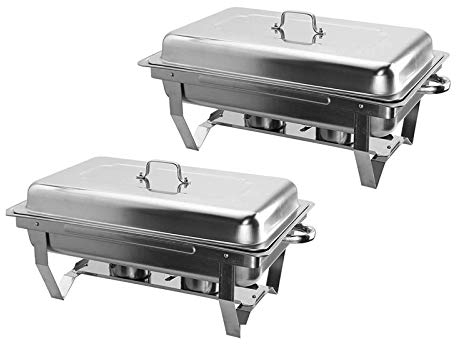 OYhmc Scaldavivande per Buffet 2 Pezzi Set di Scaldavivande in Acciaio Inossidabile Buffet Set Scaldavivande per Ristorazione Argento, Set di Scaldavivande Rettangolare, per Ristorazione Buffet Scald