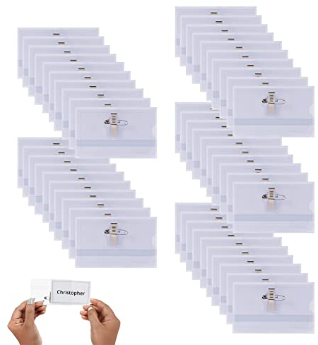 Rifrpha 50 Stück Kunststoff Transparent Namensschild 90 * 56mm namensschilder für kleidung clip ausweishülle mit clip und anstecknadel Für Büros, Schulen, Ausweishalter, Visitenkartenfächer, etc.