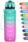 Niggeey Motivational Water Bottle w/ Time Marker，Sports Water Bottles 1.5l，1l，700ml，500ml Kids Water Bottles，Leak Proof BPA Free Tritan Drink Bottle School，Gym & Sport，Cycling，24oz-emeraldpurple