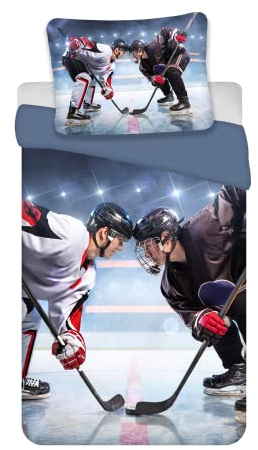 Aptex Bettwäsche Hockey Eishockey Kissenbezug 80 x 80 cm und Bettbezug 135 x 200 cm