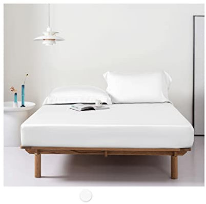 Spannbettlaken 100% Lyocell 500 Fadenzahl Spannbetttuch 120x200cm 150x200cm 180x200cm Bettlaken for Boxspringbett Topper Matratze bis 5-28cm (Color : White, Size : 180x200+30cm)