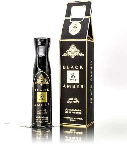 AYAT PERFUMES – Désodorisant Maison Voiture Parfum d’Intérieur BLACK AMBER 320 ml – Spray Vaporisateur Air Freshener d’Ambiance Senteur Orientale Sans Alcool (Dubaï) – Élimine les Odeurs Tenaces