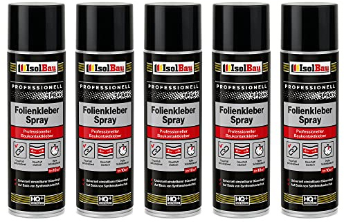 Isolbau Folienkleber-Spray - Professioneller Baukontaktkleber zum Verkleben von Bau- und Dampfsperrfolien - Für PVC, Holz, Beton uvm - 5 x 500 ml
