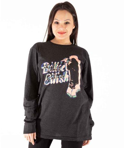 Billie Eilish Unisex Neon Logo Offizielles Anthrazit Grau Langarm T-Shirt