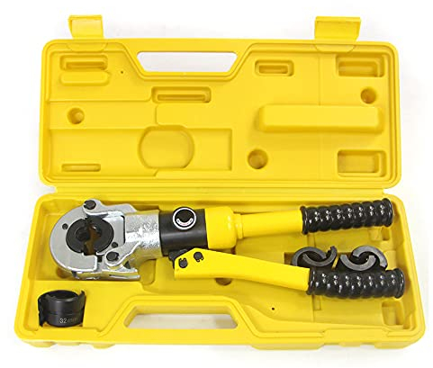 ETHEDEAL Crimpzange 12Ton TH Kontur Hydraulische Presszange,Quetschzange mit 4 Dies, 360° Drehbarer Kopf, für Alu Kupferrohr 16-32mm PEX-Rohre und Verbundrohre