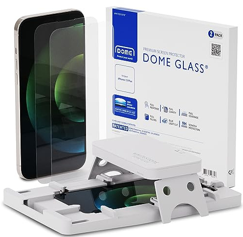 DOME GLASS Whitestone Screen Protector for iPhone 15 Plus, Full Tempered Glass Shield with Liquid Dispersion Tech [Easy to Install Kit] Smart Phone Screen Guard - 2pack