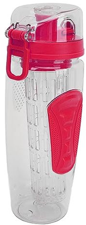 Aramox Bouteille d'eau avec Infuseur de Fruits, Bouteille d'eau de Gym en Plastique Transparent étanche pour Infuseur de Fruits pour Sports, Camping, Course et Voyage (Rose Rouge)