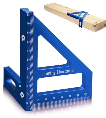 3D Woodworking Square Protractor,Triangle Ruler Scriber,45/90 Degree Carpenter Square Aluminum Miter Woodworking Ruler,High Precision Layout Multipurpose Measuring Tool for Engineer Carpenter (Blue)