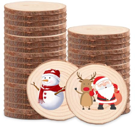 APACALI 30 Stück Holzscheiben zum Basteln, Holzscheiben 7-8cm Baumscheiben zum Basteln Ohne Loch, Rund Holz Log Scheiben, Baumscheiben 8CM für DIY, Hochzeit, Mittelstücke Weihnachten Dekoration