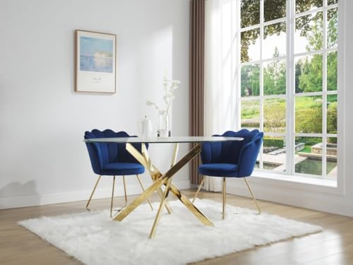 Vente-unique - Table à Manger Ronde 6 Personnes en Verre trempé et métal doré - Transparent - Cosima