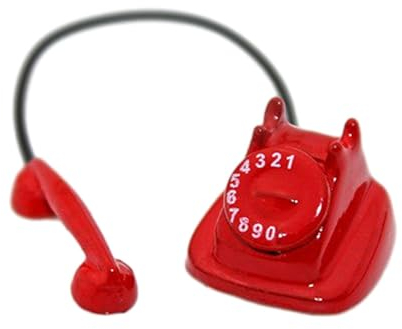 Amagogo Holz 1:12 Puppenhaus Telefon, Puppenhaus Spielzeug Kinder Rollenspiel fürs Leben Szenenlayout, Rot