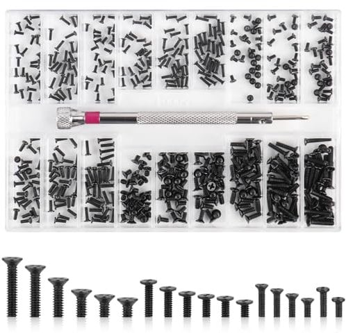 Micro Repair Screws, 500 Pcs Tiny Carbon Steel Mini Screws Assortment Kit, Self-Tapping Electronic Screw, for Spectacles, Laptop, Watches, Clocks, Mobile Phone, with Screwdriver