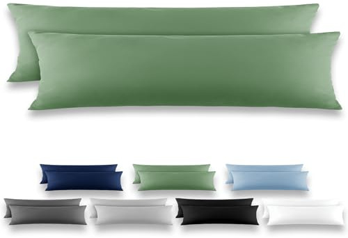 REDKEY Seitenschläferkissen Bezug 40x145 cm 2er Set Kopfkissenbezug - Mikrofaser Kissenhülle für Kissen, Kopfkissenbezüge mit Laschenvershluss, 40 x 145 Kissenbezug Rasen grün