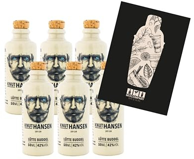 Knut Hansen 6er Set Hamburg Dry Gin 6x 0,05L (42% Vol) handcrafted Bottle - [Enthält Sulfite]