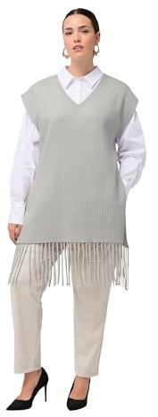 Ulla Popken Damen große Größen Übergrößen Plus Size Pullunder, Fransensaum, Oversized, Rundhals, ärmellos 822805