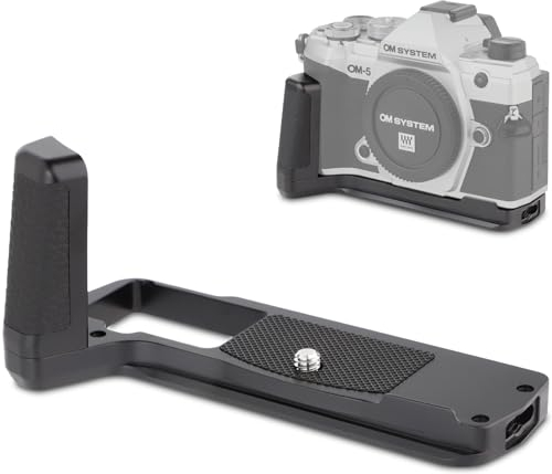 Haoge HG-OM5 Hand Grip Bracket, Textured Microfiber Leather, Arca-Swiss Compatible, for OM SYSTEM OM-5 Camera, Black
