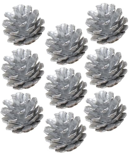 Zerodeko 9 Stück 4cm Silber Tannenzapfen Dekoanhänger Wiederverwendbar Weihnachtsbaum Christbaumschmuck Festliche Baumanhänger Für Party Und Wohnraum