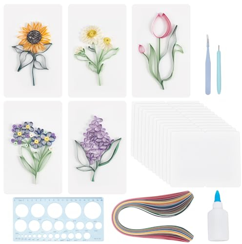 WEBEEDY 20 Sets Papier-Quilling-Sets Für Anfänger DIY-Blumen-Quilling-Kartenherstellungs-Sets Mit 36 Farbstreifen, 20 Karten, Papier-Quilling-Werkzeuge Und Zubehör, Zuhause, Zimmer, Wanddekoration