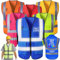 Personalisierte Sicherheitsweste mit Logo-/Namendruck, 5 Taschen, hohe Sichtbarkeit reflektierend, blau, 4XL