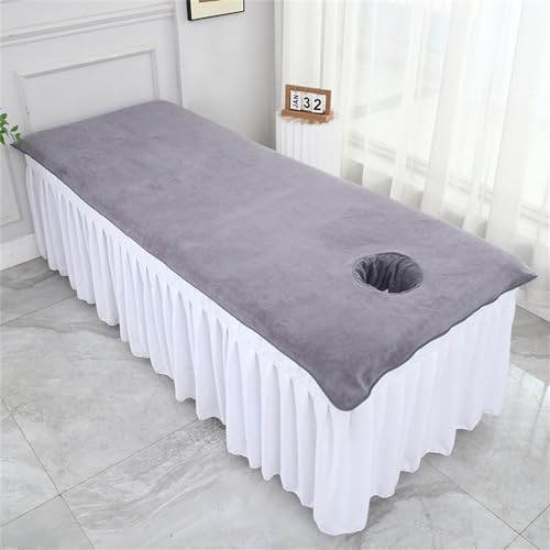 Morbuy Massageliege Laken mit Gesichtsloch, Handtuch für Massageliege, Weich Baumwolle Gesichtsauflage Spannbetttuch für Massageliege für Schönheitsbett Spa Schönheit (dunkelgrau,100x200cm)