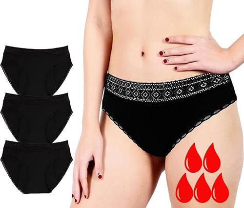 Lot de 3 Culottes Menstruelles pour Flux Très Abondant - Sous-vêtement de protection Hygiénique en Coton Bio - 4 Couches Absorbante pour Règles - Anti-Fuites urinaire - Culotte incontinence lavable- M