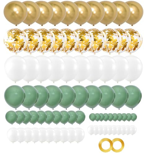GUO-YING 80 Stück Olive Grün Gold Weiß Heliumballons für Geburtstag, Babyfeier, Hochzeit Hintergrund-Dekoration Gold Grün)