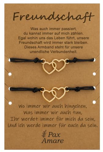 Pax Amare Freundschaftsarmbänder für 2 mit Doppelte Herzen Gold - BFF Armband für Mädchen & Damen