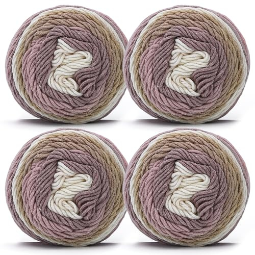 Baumwolle zum Häkeln Farbverlauf Weich 400g(100gx4) HäkelBaumwolle Dickes Garn Weich Baumwolle Zum Häkeln Farbverlauf Bunte Baumwolle Weben Baumwolle Für Schal Zum Stricken