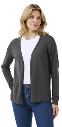 KAFFE Women's Cardigan Long Sleeves Regular Fit Open Front Hip Length, Black Oyster, Medium