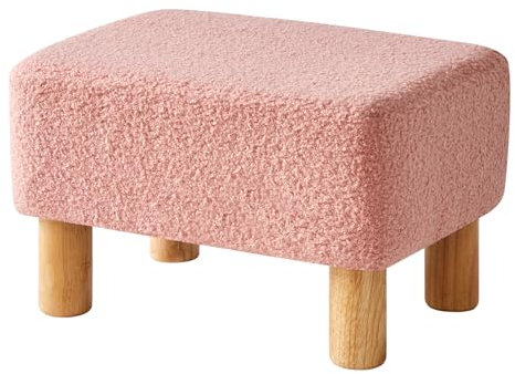 YMYNY Petit Pouf Ottoman, Repose-Pieds, Ottomane Rectangulaire avec Pieds en Bois Stable, Matériau Teddy, Tabouret Bas, Tabouret de Canapé pour Salon, Chambre à Coucher 42 × 29 × 24CM Rose HBD030P