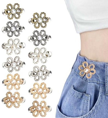 Di Bottoni A Fiore Per Jeans,12 set di stringi-pantalone, estensore regolabile con fibbia, bottoni in metallo per jeans larghi, senza bisogno di cucire, estensore a bottone staccabile con fibbia