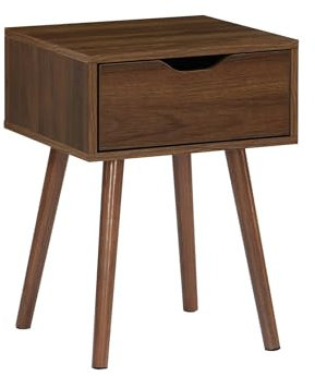 sweeek - Mesita de Noche de Madera teñida de Nogal, 1 cajón, Nepal, Madera de Nogal, 39x39x55 cm