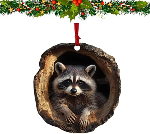 SENIURIS Wald Weihnachtsbaum Tiere Dekorationen, Muster 2D Acryl Ornament, Acryl Partei hängende Verzierung Anhänger. (Waschbär)