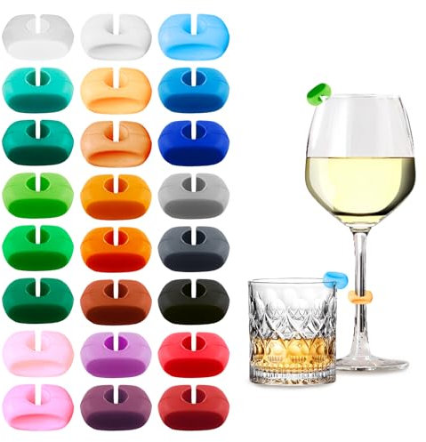 Yewseas 24 PCS Segnabicchieri Silicone, Segna Bicchieri Calici, Marcatori per Calici e Bicchieri per Identificare le Bevande, Accessori per Feste, Matrimoni, e Occasioni Speciali, Riutilizzabili