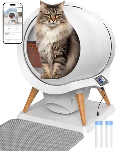 HoneyGuaridan Arenero Gatos Autolimpiable, Caja de Arena Automática con Control App, Arenero Automático, 63L WC Gato, IPX5 Resistente al Agua/Olores/Sensor Seguridad/Multi-Gatos/Silenciosa