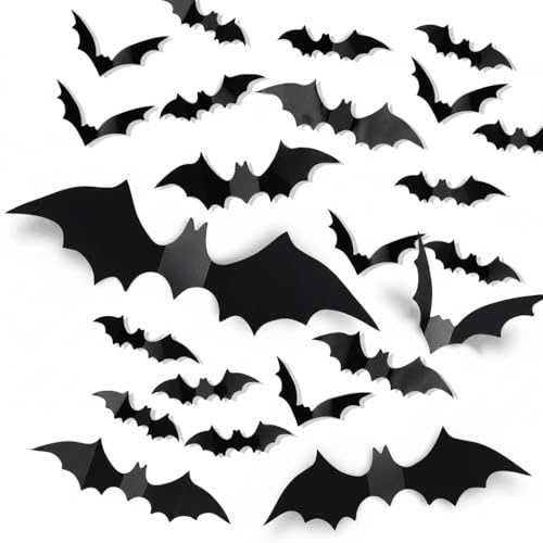 VEYLIN 160-teiliges Halloween Fledermaus Aufklebern Deko– Fenster und Wanddekoration für Halloween – Perfekt für Partys, Häuser, Geschäfte und DIY-Projekte (Schwarze Fledermäuse Aufklebern)