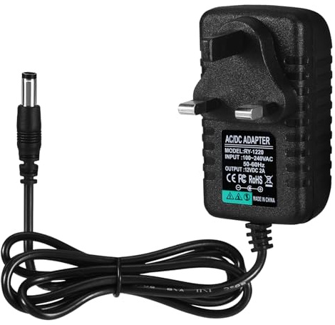 YUFFQOPC 12V2A Power Supply Adapter AC/DC Converter 100-240AC 50-60HZ to 12V2A, 5.5×2.5mm British Standard Plug Power Adapter, Suitable for LED Light Strips, Routers, Audio-Visual Products