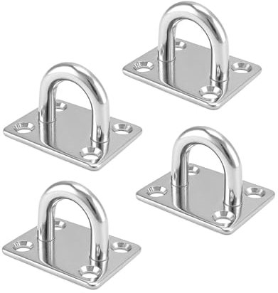 4PCS Heavy Duty Pad Eye Plate Ceiling Hooks – Stainless Steel U-Shaped Hook Plates with Screws, Wall & Ceiling Mount Hooks for Hanging, Indoor Outdoor Use, Swing Suspension, Brushed Finish