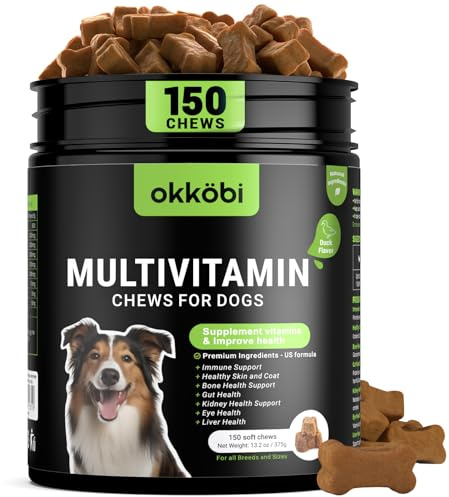 Dog Vitamins and Supplements - 150 Chews - Dog Multivitamin and Minerals - Immune, Digestive & Joint Support, Skin & Coat - Packed with Omega 3s, Glucosamine & Probiotics - Duck